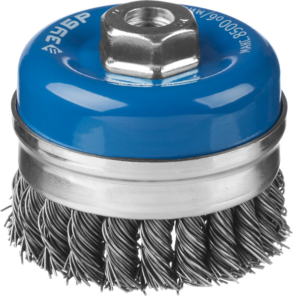 Профессионал. Щетка чашечная усиленная для УШМ, плетеные пучки стальной проволоки 0,8мм, 80ммхМ14 ЗУБР