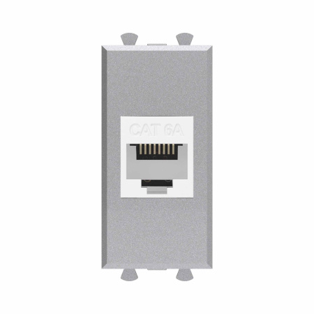 Компьютерная розетка RJ-45 без шторки модульная, кат.6А, "Avanti", "Закаленная сталь", 1 модуль DKC