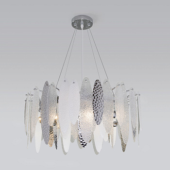 Подвесная люстра с фактурным стеклом 8*E14 60Вт хром IP20 Canaria (324/8 хром) Bogate's