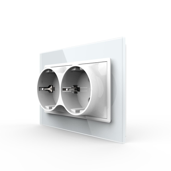 Розетка Livolo электрическая двойная 1 пост с заземлением, рамкой, защитными шторками 16A, цвет белый VL-C7CTF16A.TF16A-WP Розетка Livolo электрическая двойная 1 пост с заземлением, рамкой, защитными шторками 16A, цвет белый VL-C7CTF16A.TF16A-WP