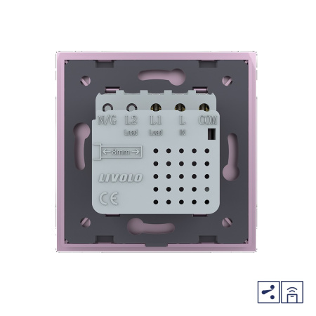 Одноклавишный проходной сенсорный выключатель Module с функцией радиоуправления, цвет розовый Livolo