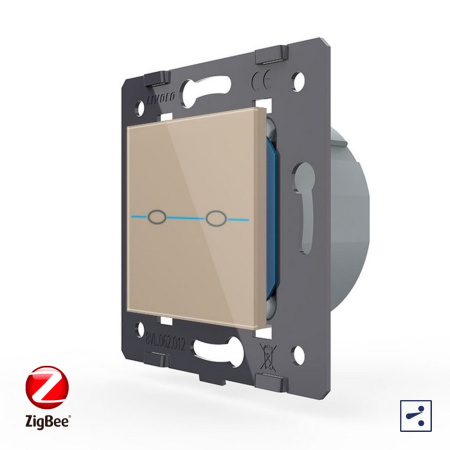 Двухклавишный проходной сенсорный выключатель ZigBee Quadro, цвет золотой (мех.) Livolo