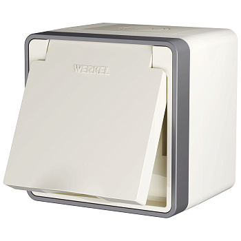 Розетка влагозащ. с зазем. с защит. крышкой и шторками (слоновая кость) Gallant ОУ IP44 Werkel