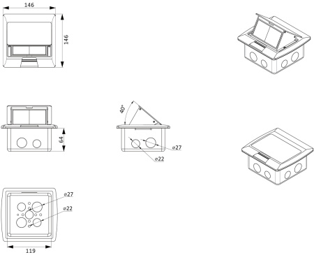 Donel Выдвижной блок 4 мод. античная латунь (с уст. набором)