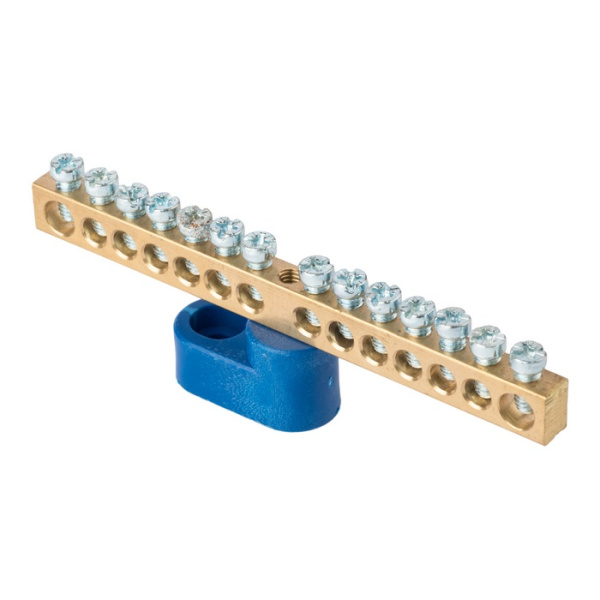 Шина "0" N (6х9мм) 14 отверстий латунь синий угловой изолятор PROxima EKF