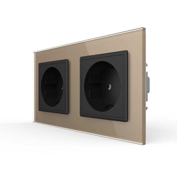 Розетка Livolo 2 поста Черная с золотой рамкой VL-C7C2EU-12/13 Розетка Livolo 2 поста Черная с золотой рамкой VL-C7C2EU-12/13