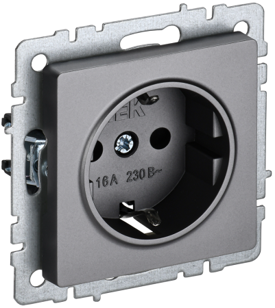BRITE Розетка 1-местная с з/з с защитными шторками 16А РС14-1-0-БрС сталь IEK