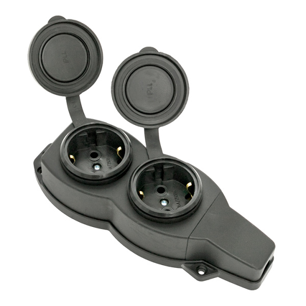 Роз, (колодка) двухмест, с защит, крышками каучуковая 230В 2P+PE 16A IP44 Марс EKF