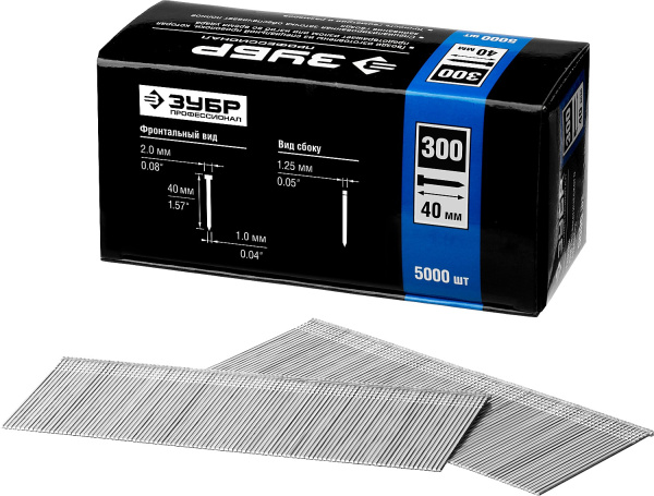 40 мм гвозди для нейлера тип 300, 5000 шт ЗУБР