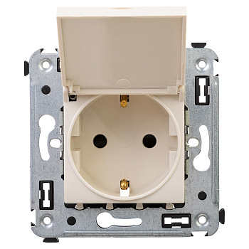 Розетка с крышкой в стену, 2P+E, с з/ш, "Avanti", "Ванильная дымка" DKC