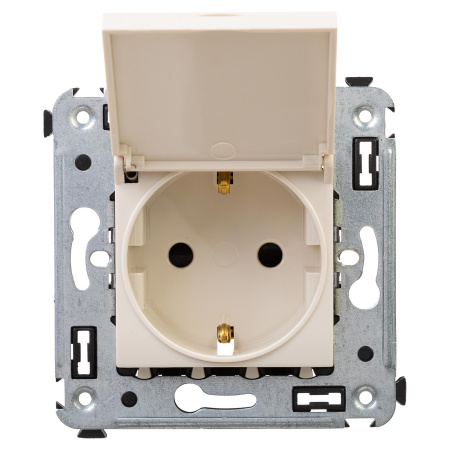 Розетка с крышкой в стену, 2P+E, с з/ш, "Avanti", "Ванильная дымка" DKC