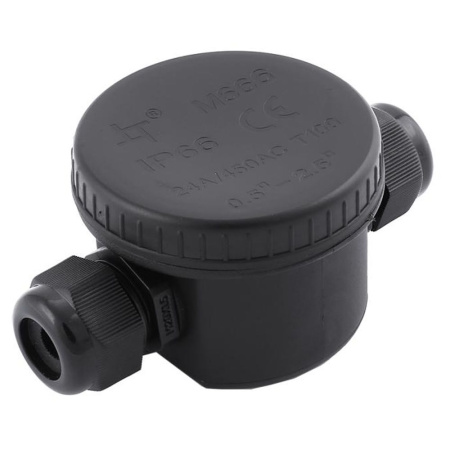 LD544 Коробка распределит. водонепрониц круглая 2 вых. с 3-конт.коннектором, 450V,106х64х46 STEKKER