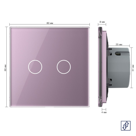 Сенсорный выключатель для жалюзи 2 клавиши 1 модуль Розовый Livolo