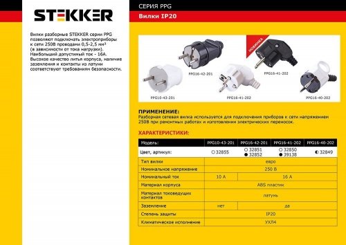 Вилка прямая с/з STEKKER, PPG16-42-201, ABS пластик, 250В, 16A, IP20, черный фото 2