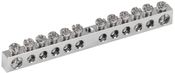 Шина PEN "земля-ноль" 6х9мм 12/1 с никелевым покрытием (12групп/крепеж по центру) IEK