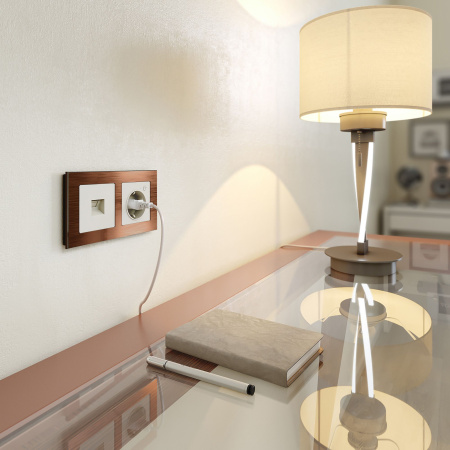 Умная встраиваемая розетка с заземлением с защитными шторками бежевая СУ IP20 Werkel