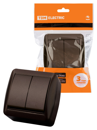 Выключатель 2-кл. открытой установки IP44 10А шоколад "Селигер" TDM