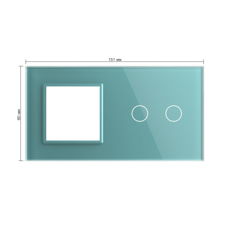 Панель для розетки и сенсорного выключателя, 2 клавиши, цвет зеленый, стекло Livolo