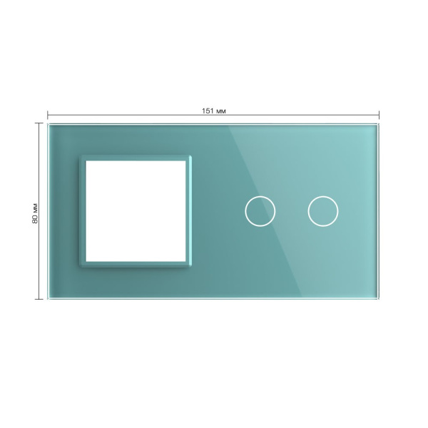 Панель для розетки и сенсорного выключателя, 2 клавиши, цвет зеленый, стекло Livolo