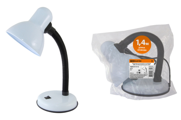 Светильник настольный на основании 60Вт, E27 белый (мягкая упак.) TDM