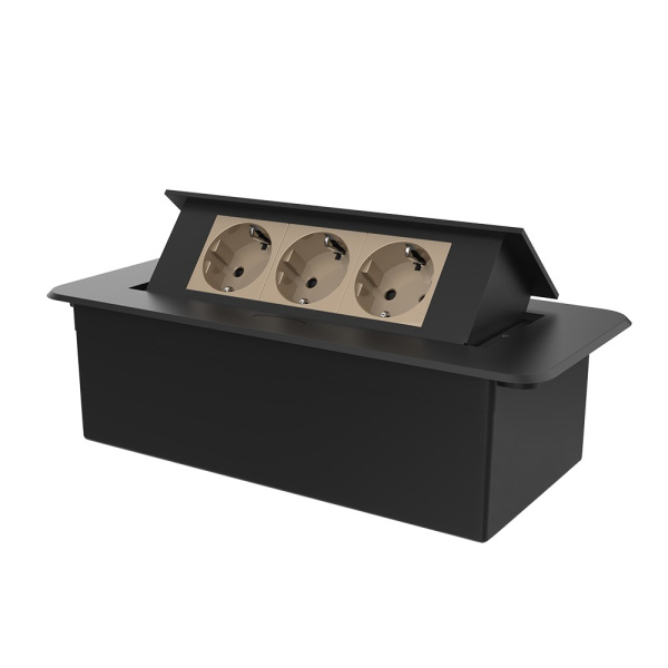 Розетка горизонтальная выдвижная 3 Euro 16A цвет черный-золотой Livolo Розетка горизонтальная выдвижная 3 Euro 16A цвет черный-золотой Livolo