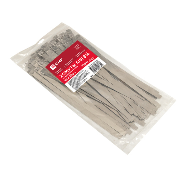 Хомут AISI 316 из нержавеющей стали, 12x290 (100 шт) FlexLock PROxima EKF