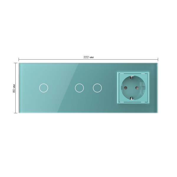 Сенсорный выключатель комб. на 3 линии 1 розетка 3 модуля Зеленый Livolo