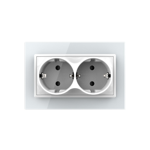 Розетка Livolo электрическая двойная 1 пост с заземлением, рамкой, защитными шторками 16A, цвет белый VL-C7CTF16A.TF16A-WP Розетка Livolo электрическая двойная 1 пост с заземлением, рамкой, защитными шторками 16A, цвет белый VL-C7CTF16A.TF16A-WP