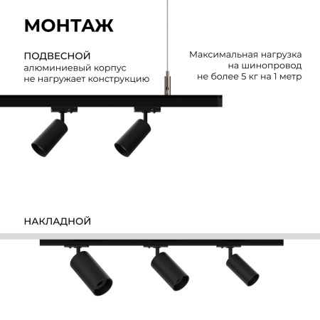 45-02 Шинопровод однофазный, накладной/подвесной, 230В/50Гц, IP20, 1000х42х18мм, чёрный, алюминий, в комплекте крепёж, токоввод, заглушка Apeyron