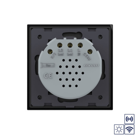 Сенсорный импульсный радиоуправляемый выключатель Quadro сухой контакт 2 клавиши Черный Livolo