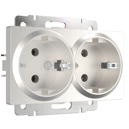 Встраиваемые механизмы Розетка СУ 2 мест. с зазем. 16А перламутр рифленый IP20 Werkel