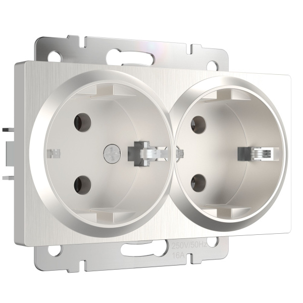 Встраиваемые механизмы Розетка СУ 2 мест. с зазем. 16А перламутр рифленый IP20 Werkel