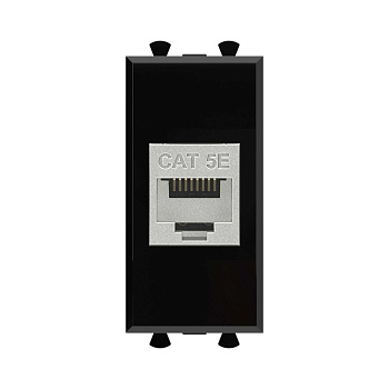 Компьютерная розетка RJ-45 без шторки модульная, кат.5е экранированная, "Avanti", "Черный квадрат", 1 модуль DKC