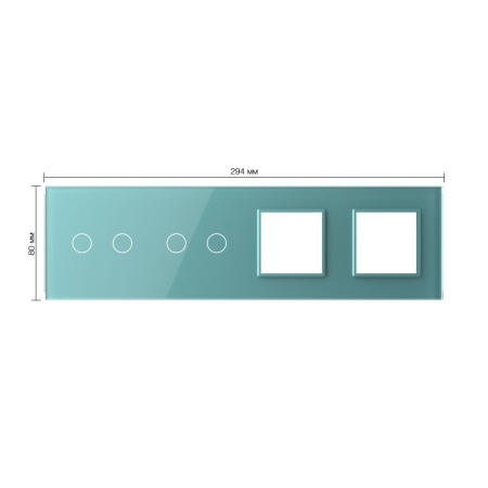 Панель для 2-х сенсорных выключателей и 2-х розеток, 4 клавиши (2+2), цвет зеленый, стекло Livolo