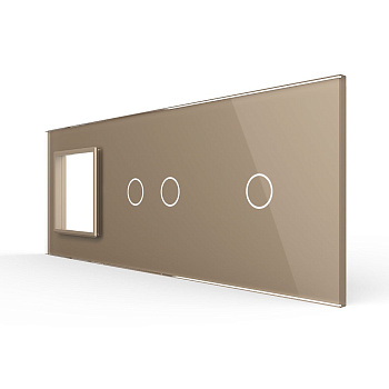 Панель для розетки и двух сенсорных выключателей, 3 клавиши (2+1), цвет золотой, стекло Livolo