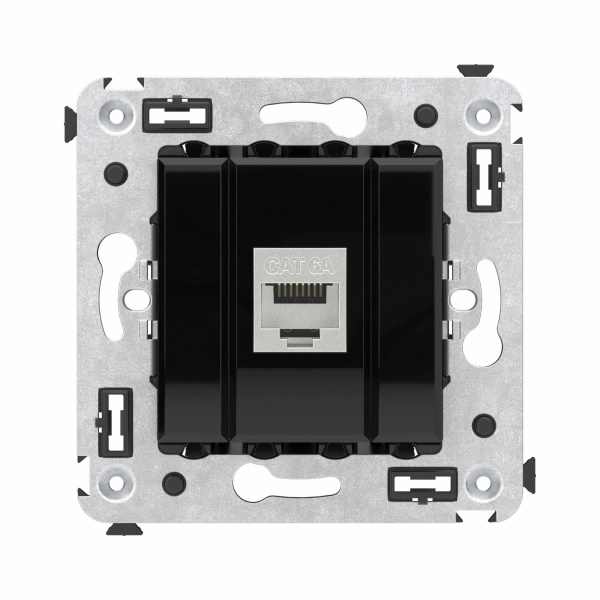 Компьютерная розетка RJ-45 без шторки в стену, кат.6А одинарная экранированная, "Avanti", "Черный квадрат" DKC