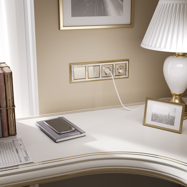 Выключатель одноклавишный с подсветкой (шампань) СУ IP20 Werkel