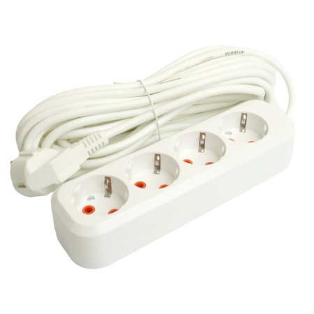 Удлинитель четырехместный c/з STEKKER HM06-40-05 3x1мм², 5м, серия Home (У10-429), белый