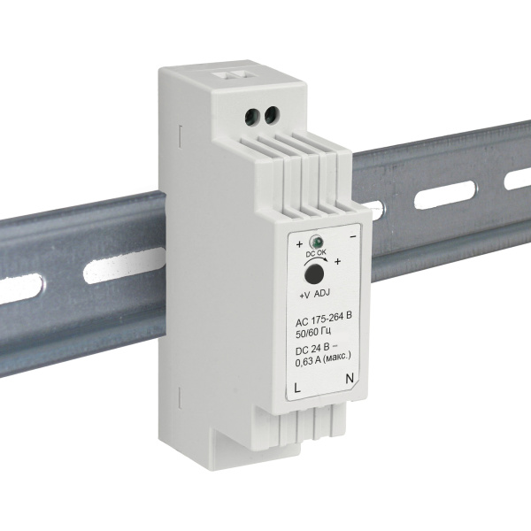 Блок питания на DIN-рейку 24 В, 15 Вт, 175-264 В, 0,63 А, IP20 белый