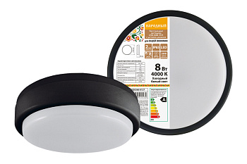 Светодиодный светильник LED ДПП 2902 8Вт 700 лм 4000К IP65 чёрный круг 160*48 мм с датчиком Народный