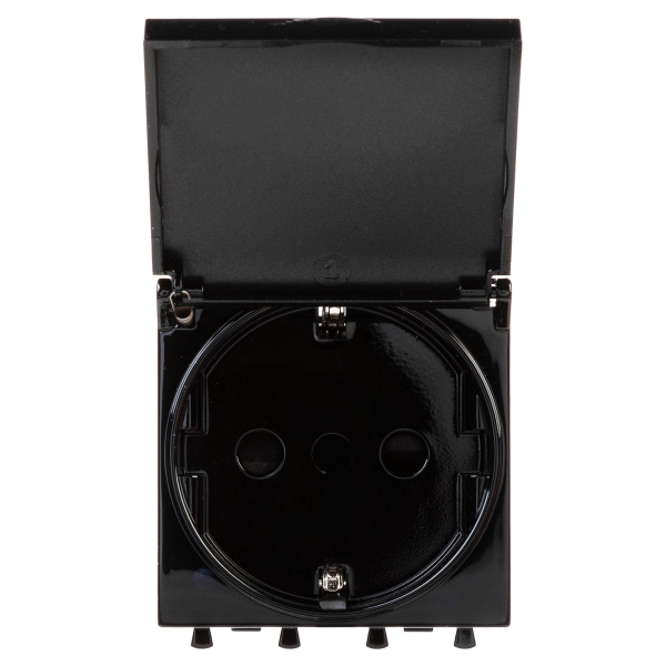 Розетка с крышкой модульная, 2P+E, с з/ш, "Avanti", "Черный квадрат", 2модуля DKC