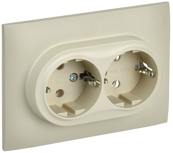 SKANDY Розетка 2-местная с заземлением без защитных шторок 16А в сборе SK-R08B бежевый IEK