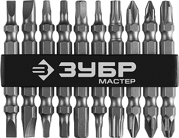 Набор : Биты длинные "МХ-10", Cr-V, двусторонние для шуруповерта в держателе ЗУБР