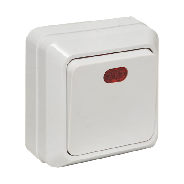 Рим Выключатель 1-клавишный с индикатором 10А белый EKF