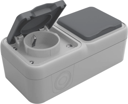 Donel W55 Розетка 2-я с защ.крышк., 2К+З., накладная, серый, IP55, серия (тип) DIP55