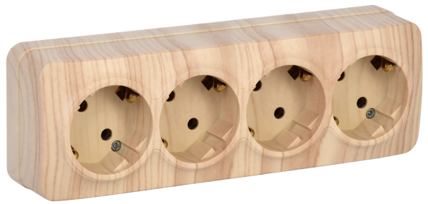 Розетка четырехместная ОУ РС24-3-ХС с з/з 16А GLORY сосна IEK