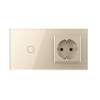 Одноклавишный сенсорный выключатель с розеткой 2 поста, цвет шампань Livolo