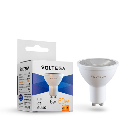 Лампа св/д GU10 6Вт 2800K Белый Sofit dim GU10 Lens 7108 Voltega