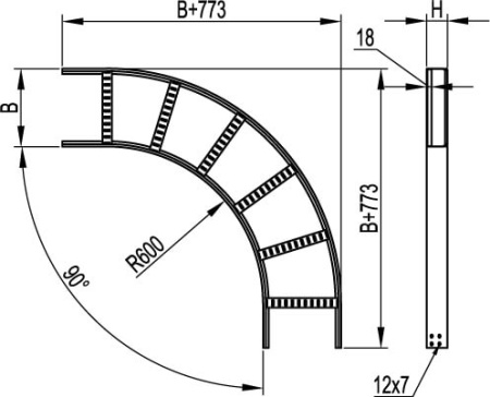 Угол горизонтальный 90 градусов 50x600 R-600 DKC