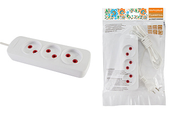 Удлинитель народный  УН3  3 гнезда, 10метров, б/з, ШВВП 2х0,75 мм2  6А/250В TDM